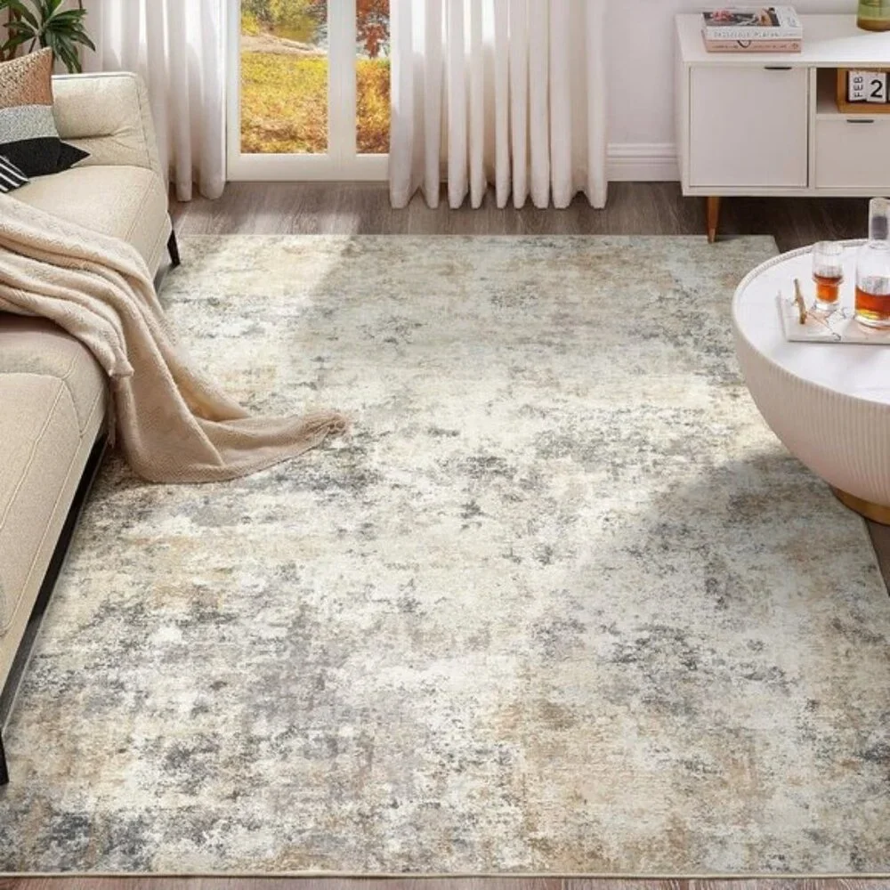 New 5x7 Washable Area Rug, Modern Abstract Non-Slip Carpet for Home Décor